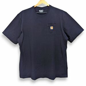 Carhartt Navy Blue Cotton Crew Neck Logo Pocket T-Shirt Mens Loose Fit 3XL Tall